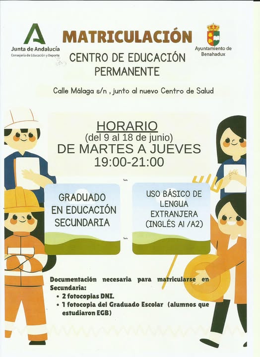 Educación Permanente: Arranca el periodo de matrícula para mejorar tu formación en Benahadux